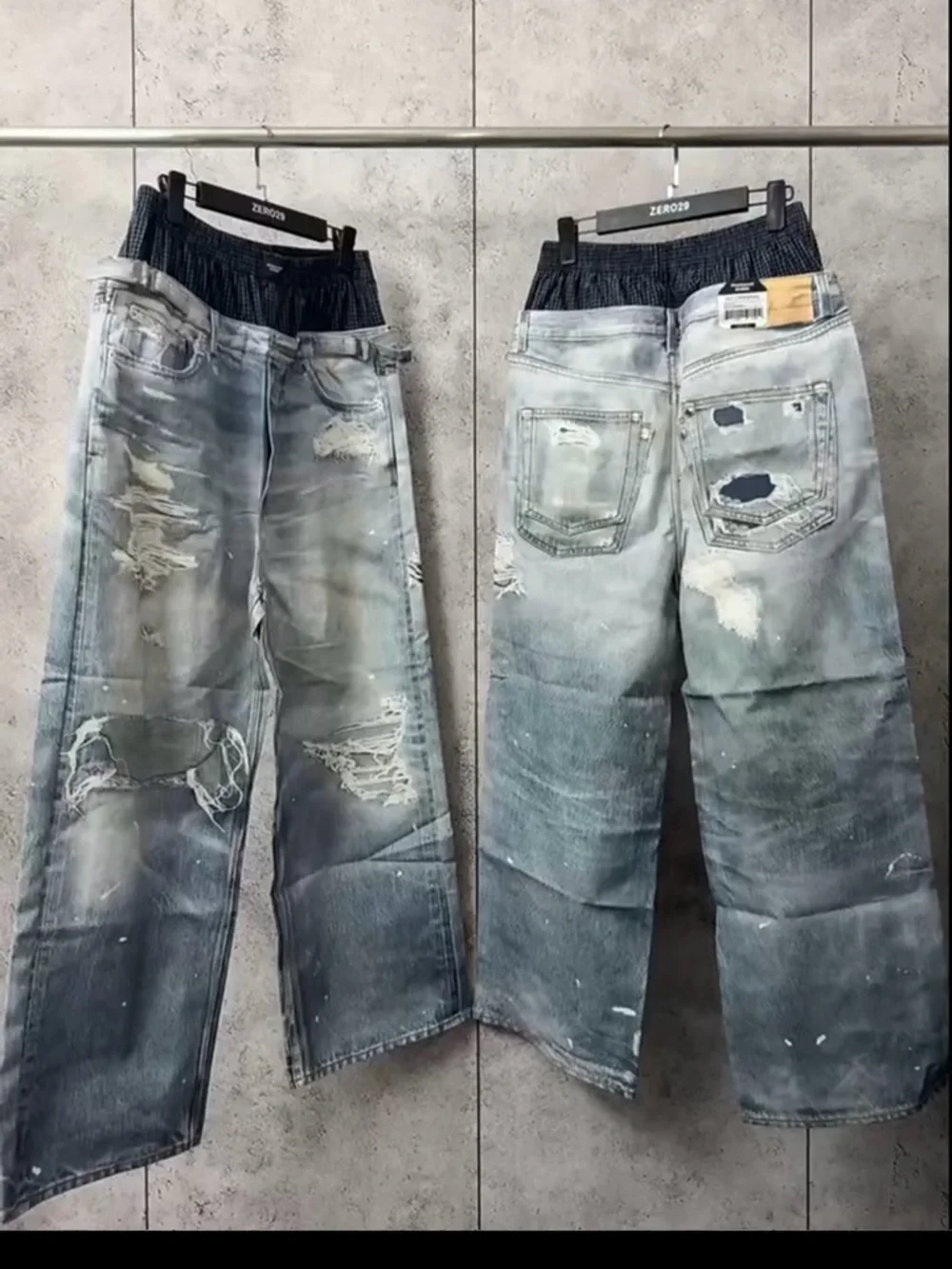 Mens XL Baggy Sweatpants Grey Stacked Fit Wide Leg jeans Streetwear SZ‎ 4